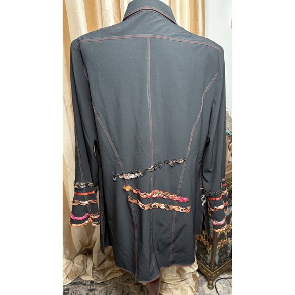 VTG ALAIN WEIZ 14 SILK BLOUSE TOP FALL HALLOWEEN JACKET TUNIC LIKE EILEEN FISHER - Picture 3 of 13